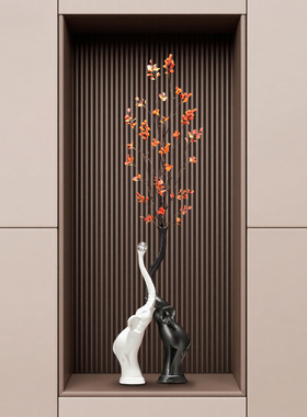 入户玄关大象摆件客厅轻奢高档壁龛花瓶仿真绿植艺术品高级感装饰