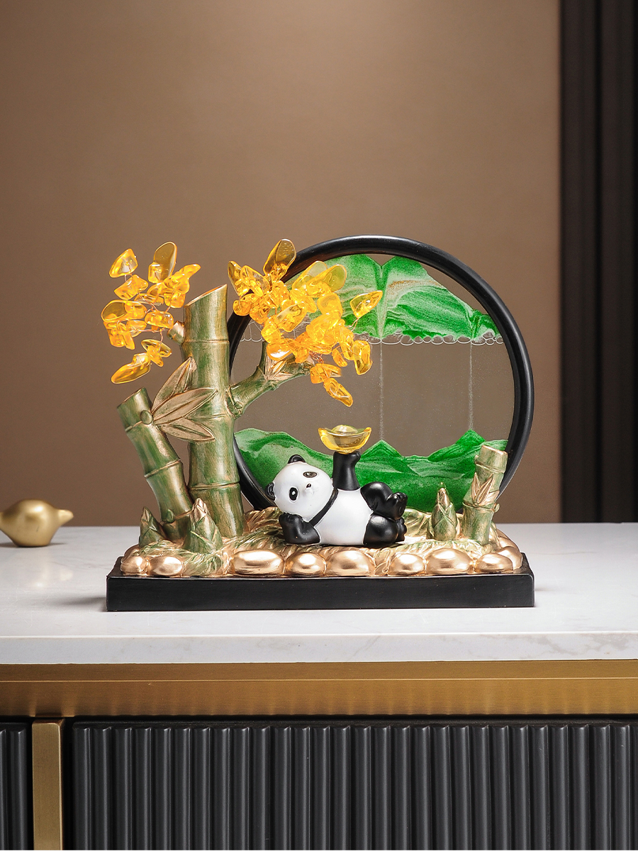 熊猫流沙画摆件节节高升招财进宝办公室高档客厅乔迁文创开业礼物