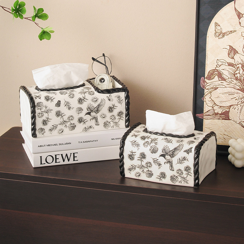 法式花鸟纸巾盒家用客厅茶几多功能遥控器收纳盒轻奢抽纸盒高颜值