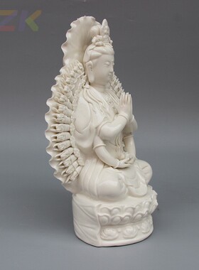 现代白色装饰摆件家居工艺礼品陶瓷12英寸坐莲千手观音白瓷佛像.9