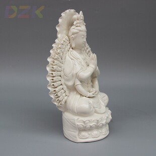 现代白色装饰摆件家居工艺礼品陶瓷12英寸坐莲千手观音白瓷佛像.9