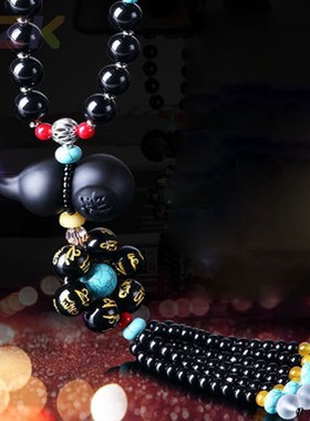 高端新款汽车挂件 黑曜石葫芦双貔貅观音后视镜挂饰精品车挂.9