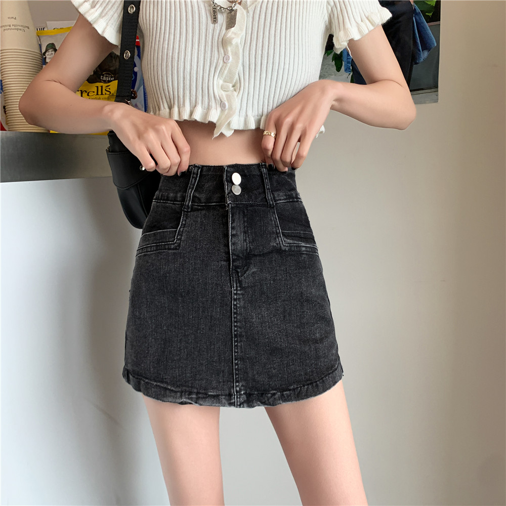 Real price basis simple half length denim skirt women's high waist and thin skirt pants