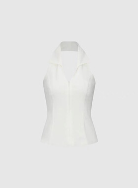 SH&UR2026春季新款女装都市酷飒翻领V领拉链修身吊带衫UYU260020#