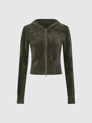 SH&UR2026春季新款女装法式潮流绒面连帽短款针织开衫UWJ960008