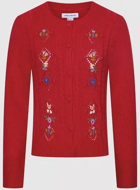 SH&UR2026春季新款女装都市镂空花卉刺绣红色针织开衫UYU960017