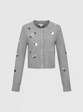 SH&UR2026春季新款女装法式休闲花卉刺绣短款针织开衫UYY960012