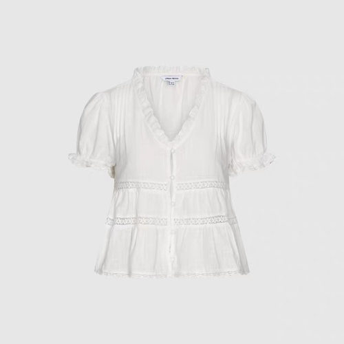 SH&UR2026春季新款女装休闲蕾丝拼接荷叶边开襟衬衫UYL260039