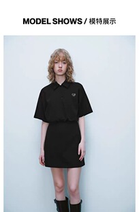 SH&UR2026夏季新款女装休闲拼接式收腰刺绣翻领连衣裙UYY760016+