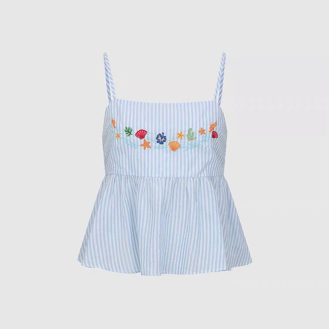 SH&UR2026夏季新品女装休闲多彩假日刺绣条纹吊带衫UYL260086