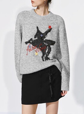SH&UR2026春季新款女装潮流撞色飞马字母提花针织衫UYV960003