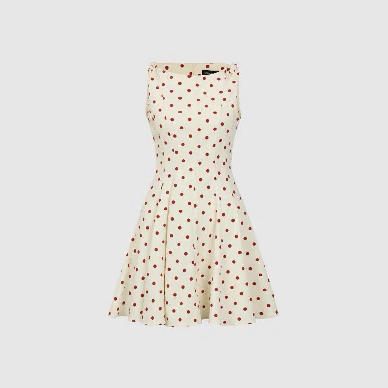 SH&UR2026秋季新款女装魅力波点褶皱收腰露背无袖连衣裙UWG760226