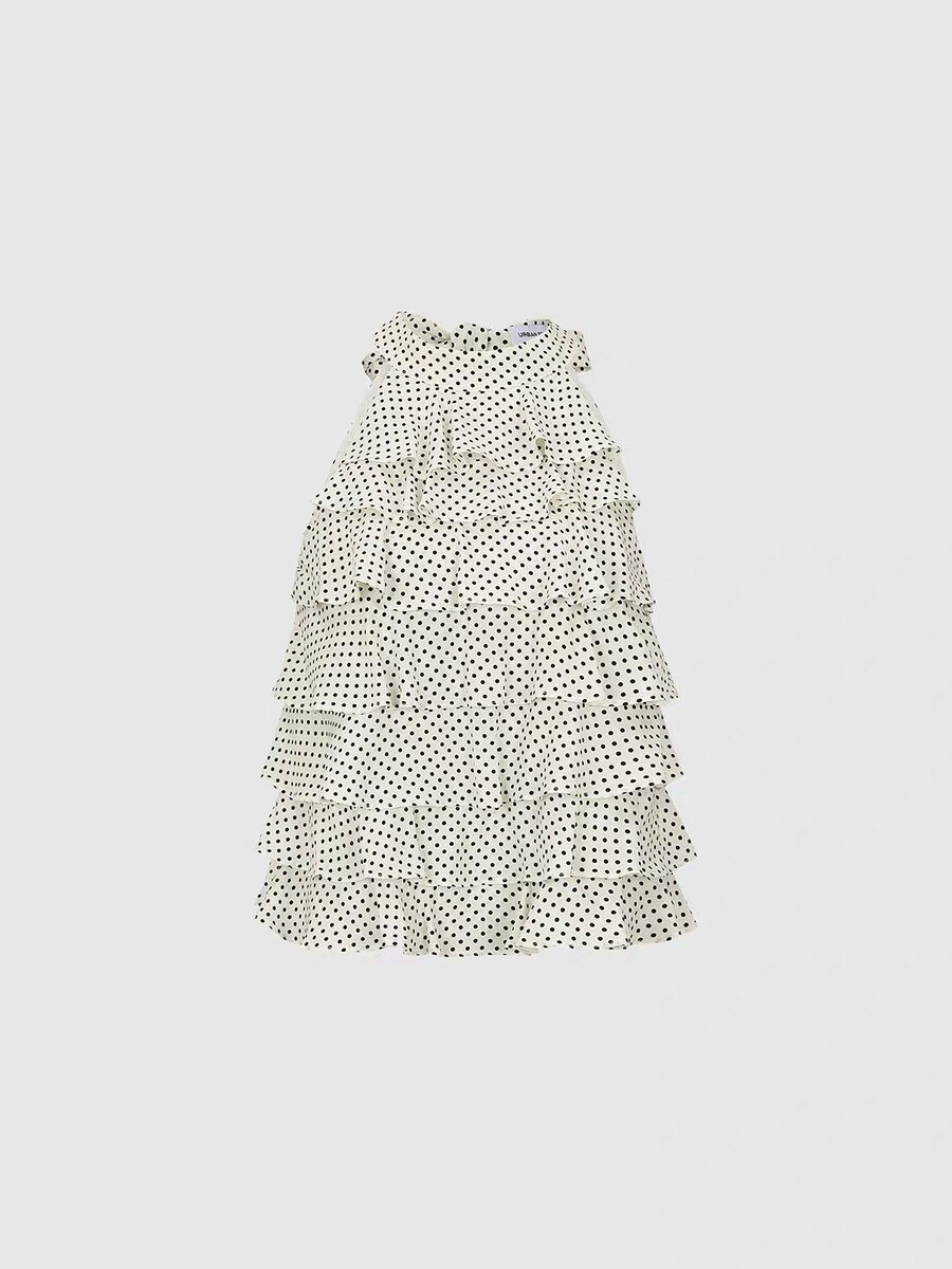 SH&UR2026夏季新款都市摩登波点叠层系带荷叶边吊带衫女UYU260059