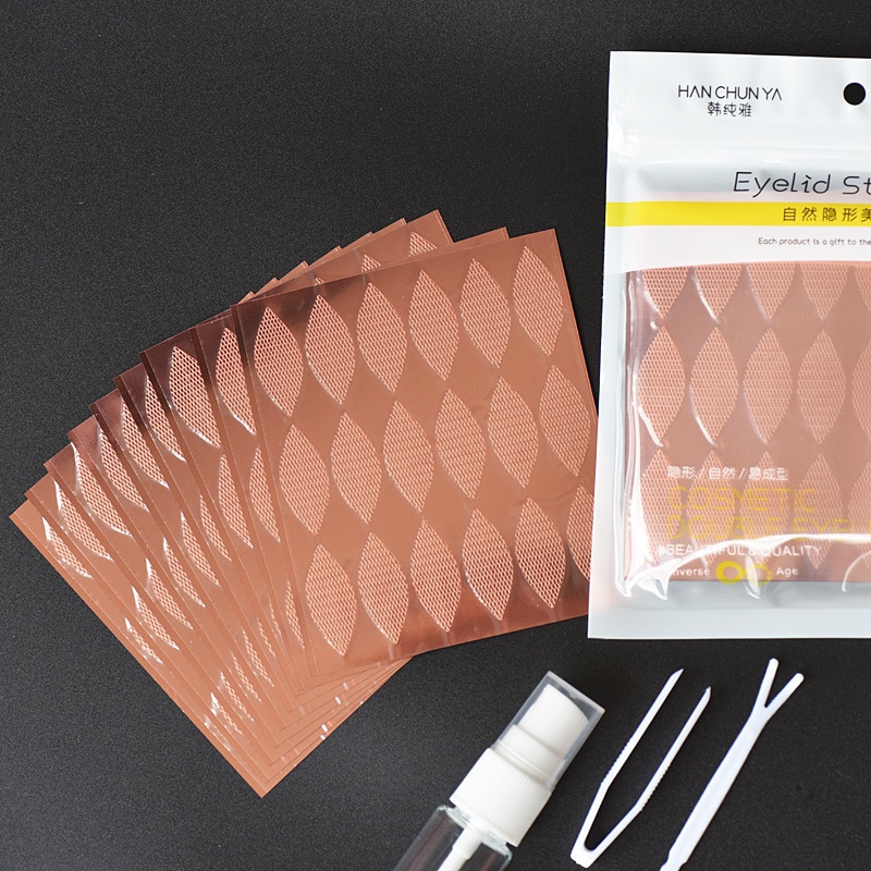 遇水蕾丝双眼皮贴XL码 半月形镂空透气玫瑰金美目贴送三件套工具
