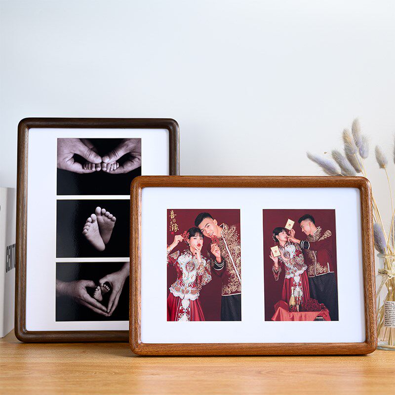 创意组合相框摆台挂墙两连三连相册框情侣合照实木质6 8寸 a4框架