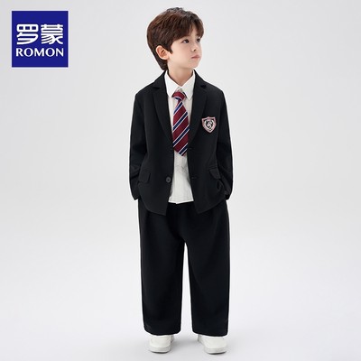 罗蒙男童西装套装2026新款中大童帅气英伦男孩休闲学院风演出礼服