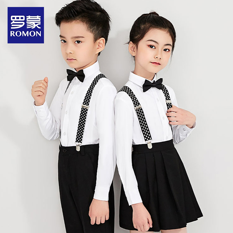 罗蒙儿童表演服幼儿园班服学生男女童大合唱演出服背带裤男童礼服