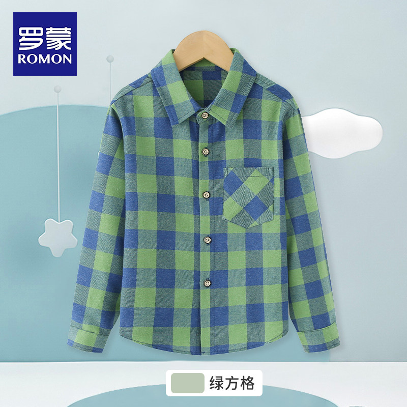 罗蒙春秋季绿色格子衬衫