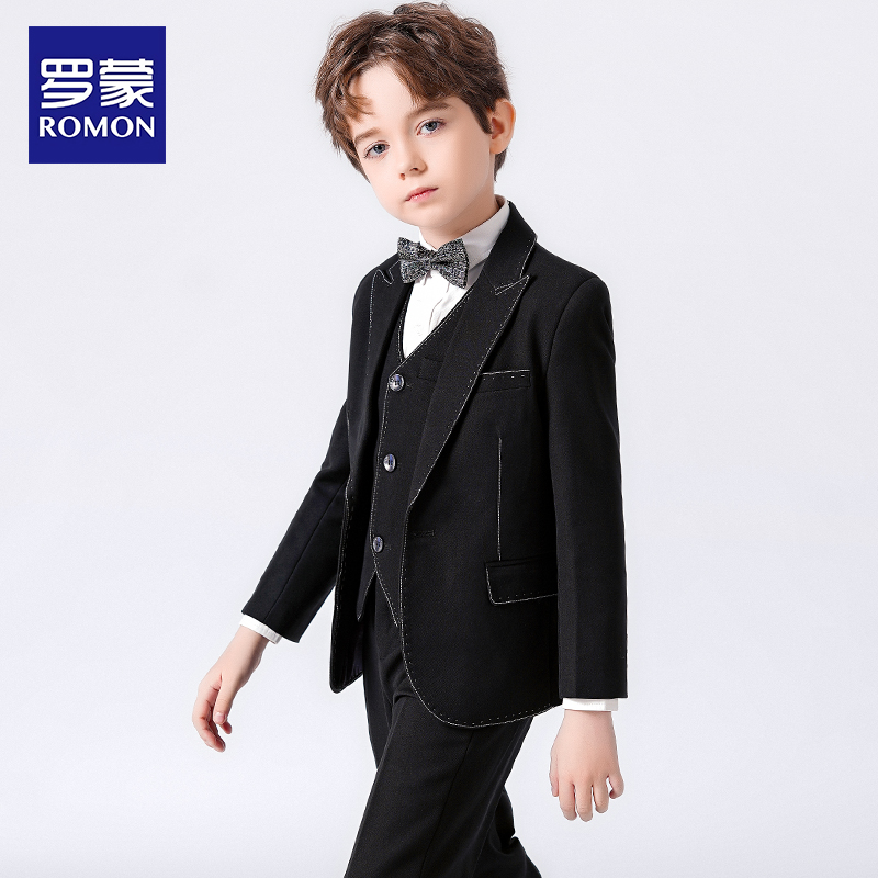 罗蒙男童西装套装儿童礼服三件套
