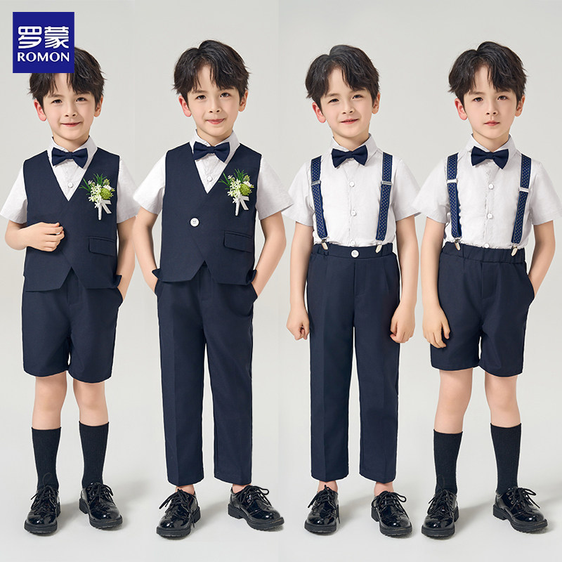 罗蒙儿童西服男童礼服套装英伦风男宝周岁生日宴会西服钢琴演出服