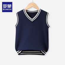 罗蒙男童马甲儿童针织V领开衫上衣2025新款春秋背心洋气男孩童装