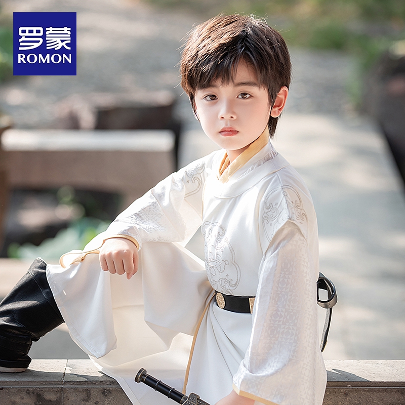 儿童唐装演出服汉服罗蒙春秋款