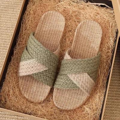 日本代购纯麻草编织亚麻拖鞋男女夏居家四季静音吸汗防臭室内凉拖
