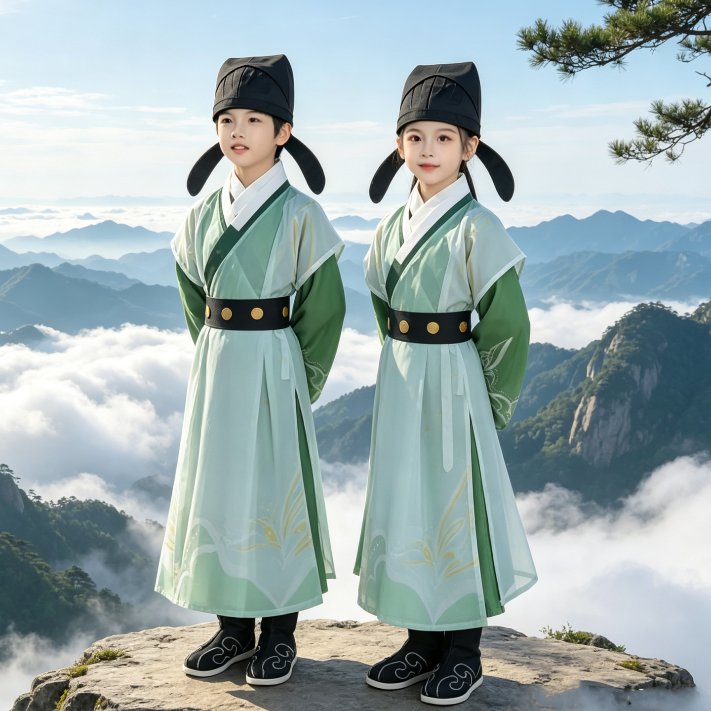 儿童汉服李白服装古诗朗诵演出服
