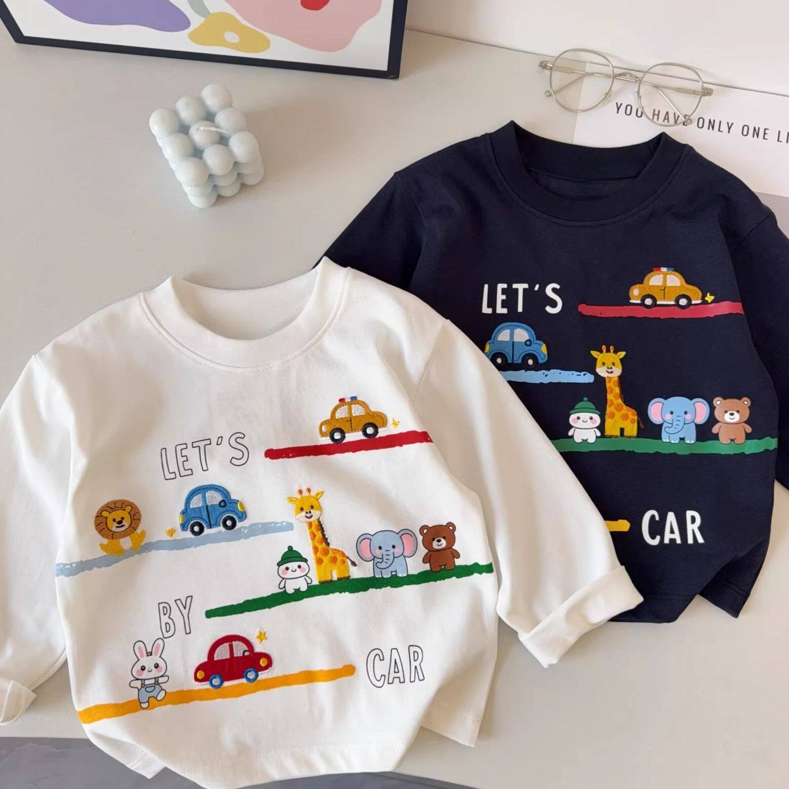 春季日系新款可爱长袖t恤衫!男童卡通圆领套头打底衫上衣潮宝宝