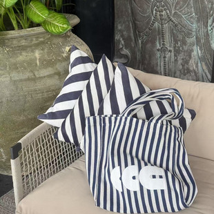 CAC海滩系列印花大号购物袋帆布条纹印花大容量包包托特包