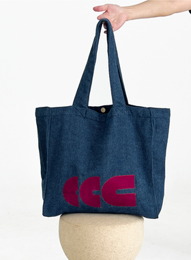 CAC秋冬新款大号购物袋复古毛呢绣花大容量包包托特包