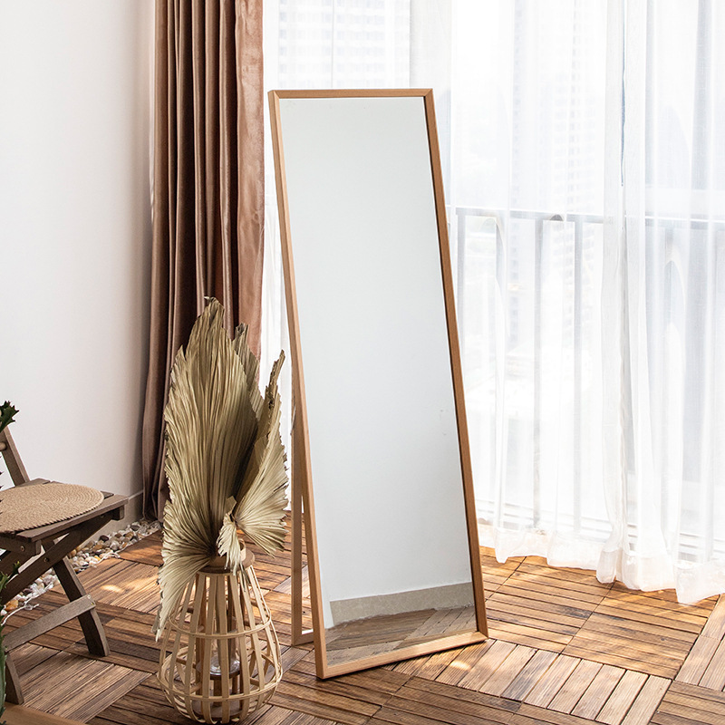 穿衣镜卧室落地镜全身镜挂墙简约原木色实木框服装店试衣镜大镜子