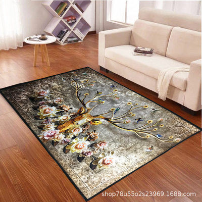 新金钻绒印花地毯客厅茶几卧室家具店床边展示地毯可水洗