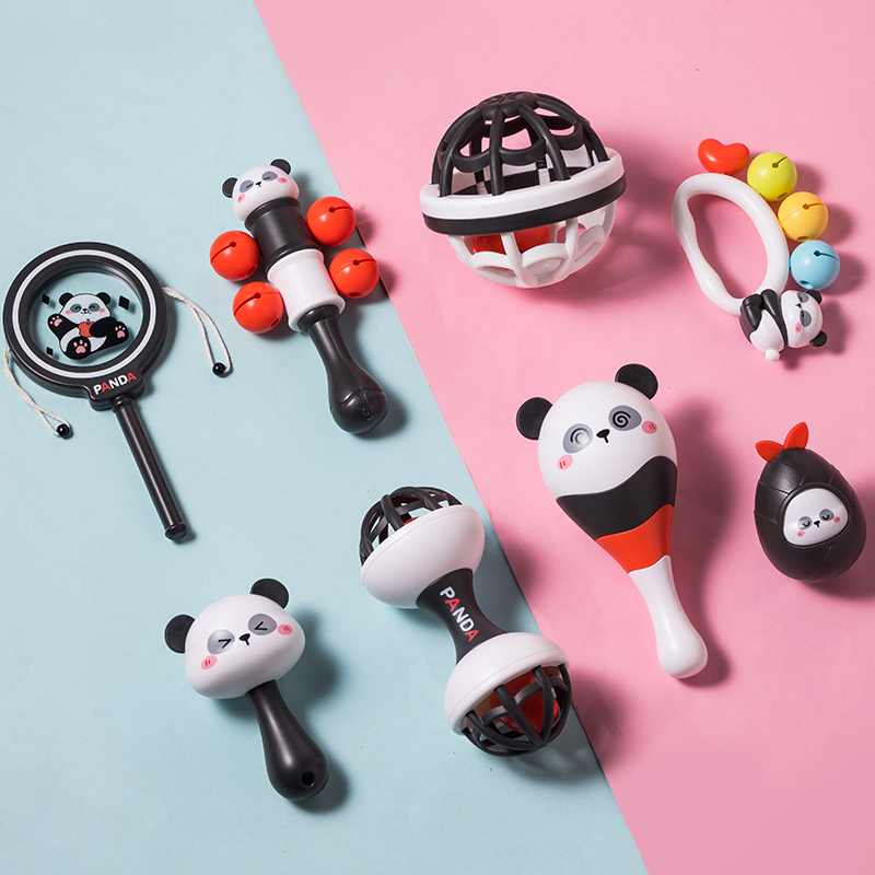 熊猫手摇铃小沙锤新生儿婴儿手抓握听力追视训练宝宝玩具益智早教
