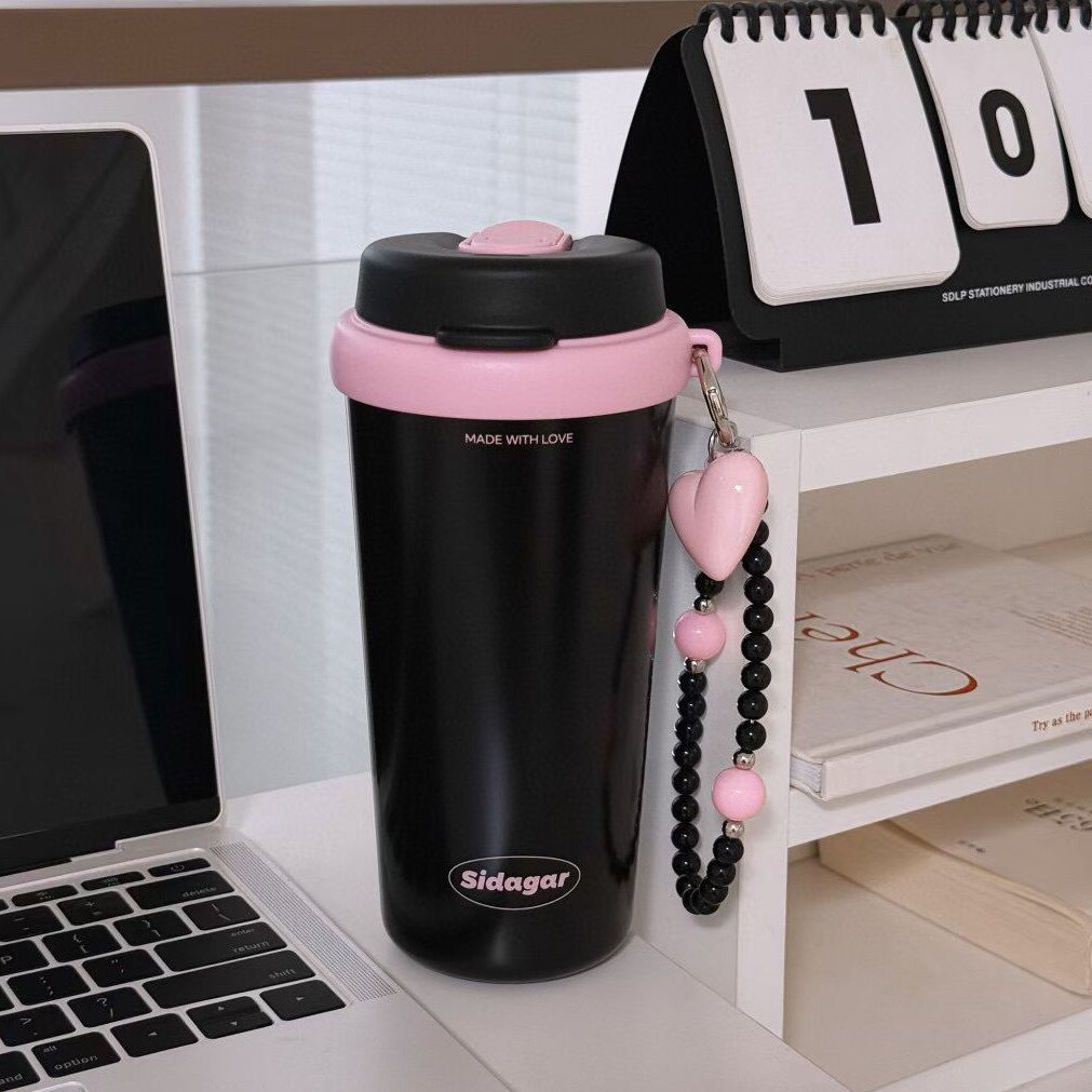 高颜值陶瓷内胆保温杯女生车载咖啡杯随行直饮杯外出便携吸管杯子