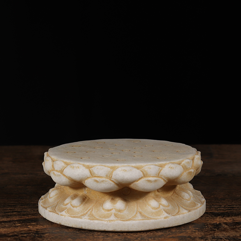 仿古石雕天然石材白石汉白玉莲花底座复古怀旧茶席会所装饰摆件