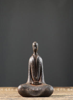 仿古铁器纯铁铸造坐佛像禅意摆件复古民俗怀旧装饰中式古典收藏品