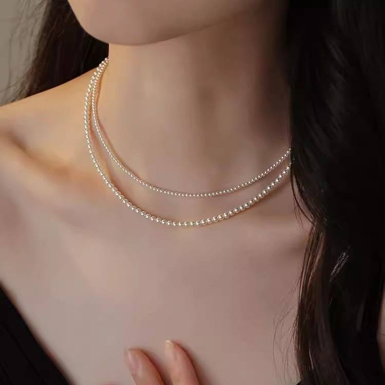 S925纯银施家极细珍珠项链女博主颈链小众感轻奢珠锁骨链配饰