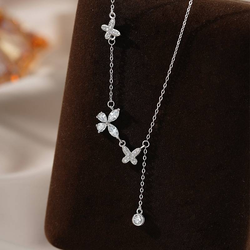 S999足银蝴蝶流苏项链女新款轻奢小众韩版甜美可爱项链