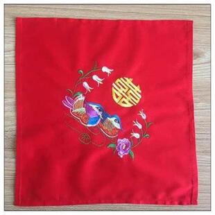 舞蹈换餐巾喜手绢红手帕结婚新娘回绣花鸳鸯喜庆礼物刺绣礼