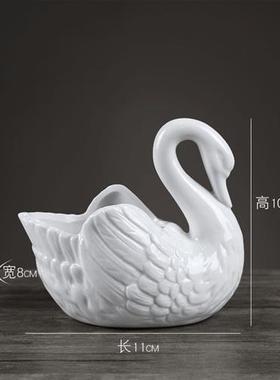 北欧家居简约天鹅陶瓷摆件客厅桌面饰品烛台花器盆鱼缸装饰小摆设
