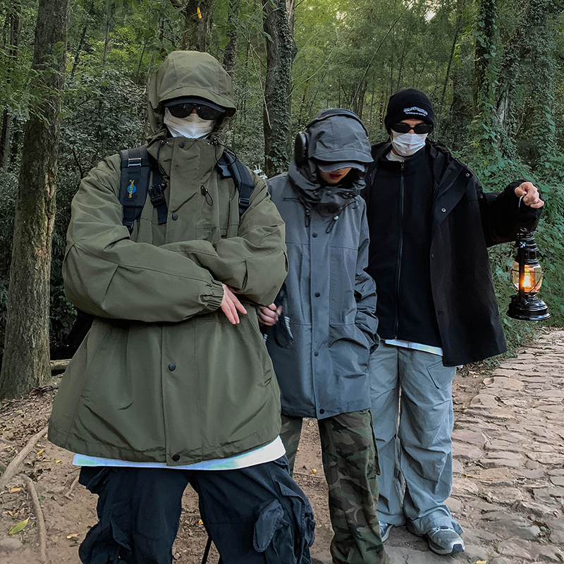 美式复古机能风冲锋衣三合一外套男女同款秋季山系户外登山服夹克