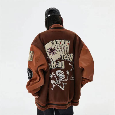 美式oversize棒球服原创刺绣外套