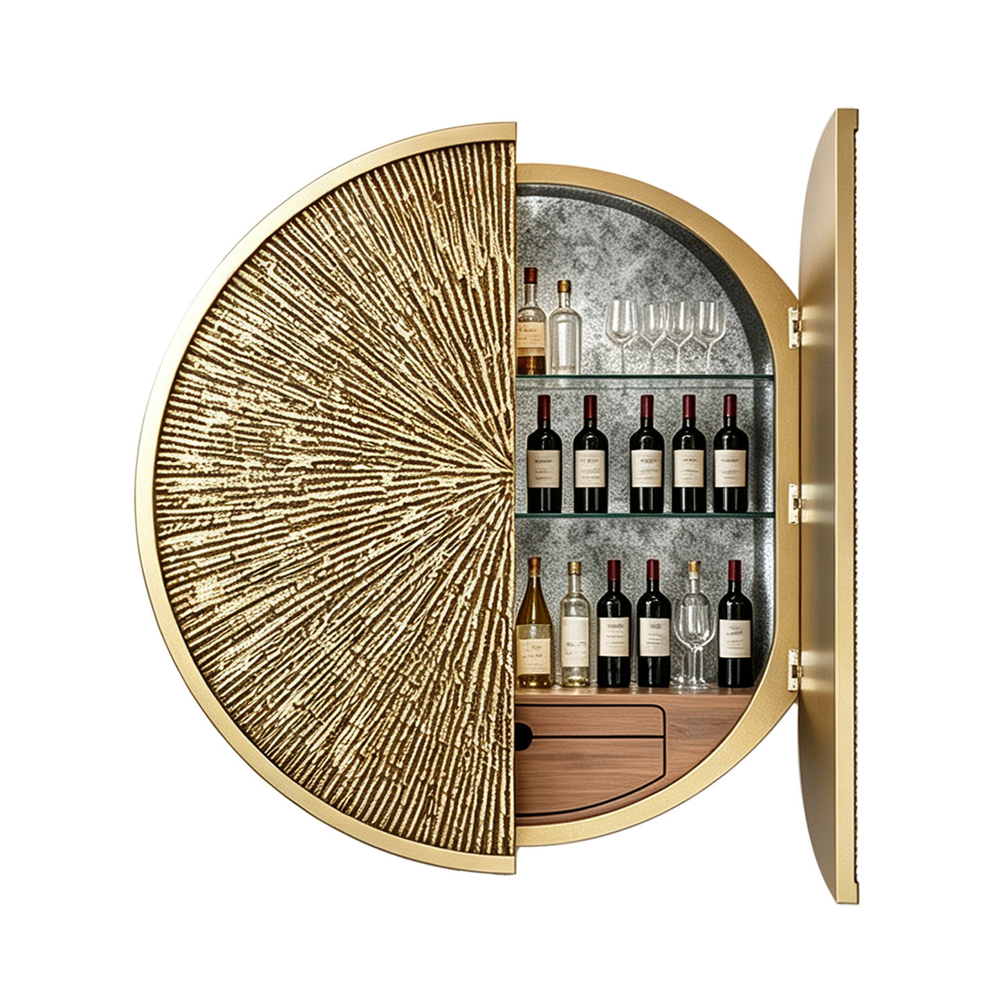 意式轻奢设计师款挂墙式圆形酒柜