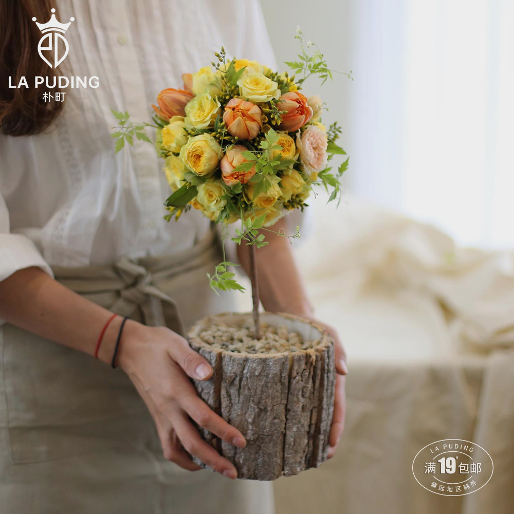 LA朴町 天然树皮桶新年创意花束插花材料花艺礼物手工diy鲜花资材