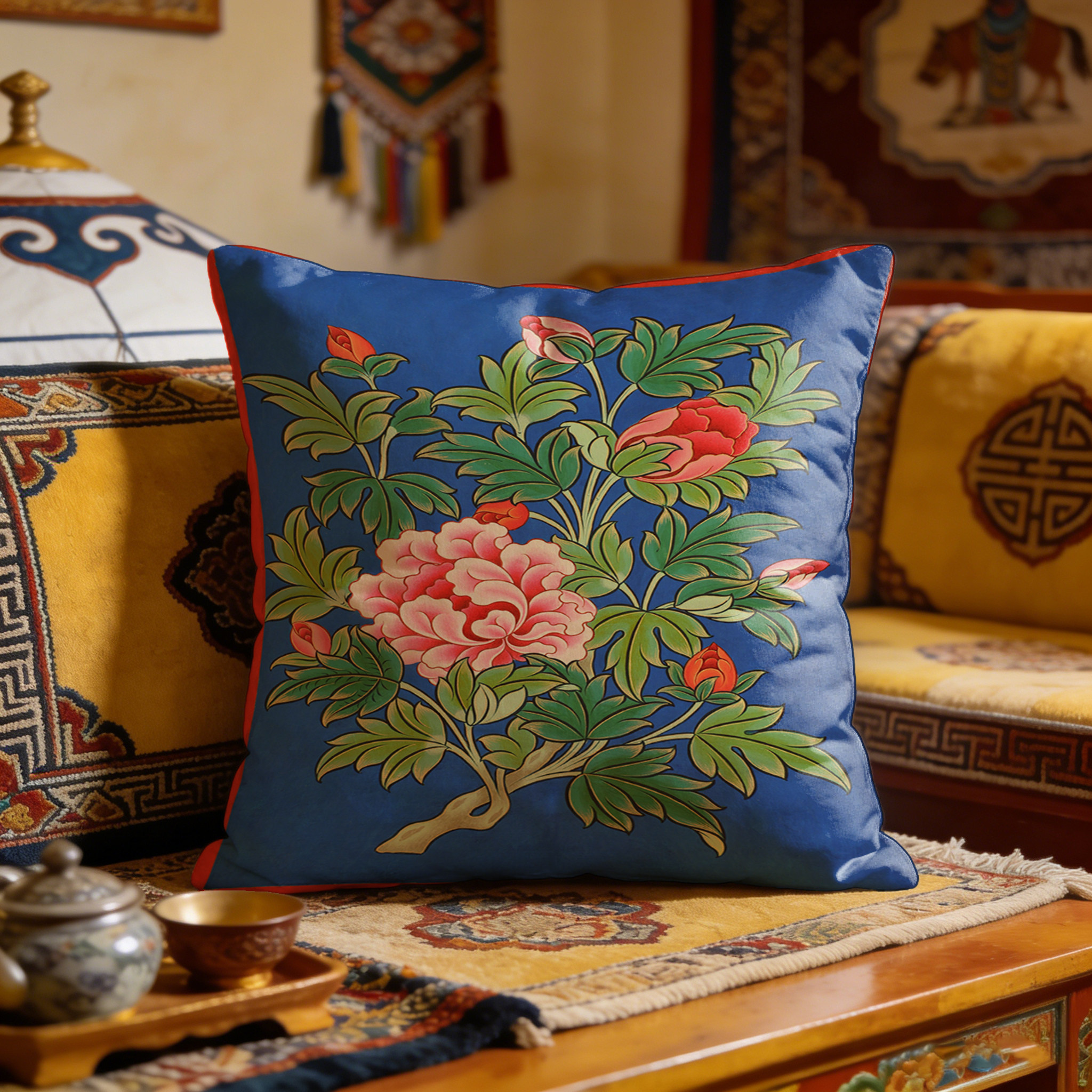 藏式吉祥八宝民族风养生馆民宿棉麻抱枕酒吧饭店靠垫坐垫靠背靠垫