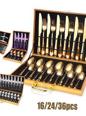 24pcsWestern tableware cutlery set knife fork Silverware Set