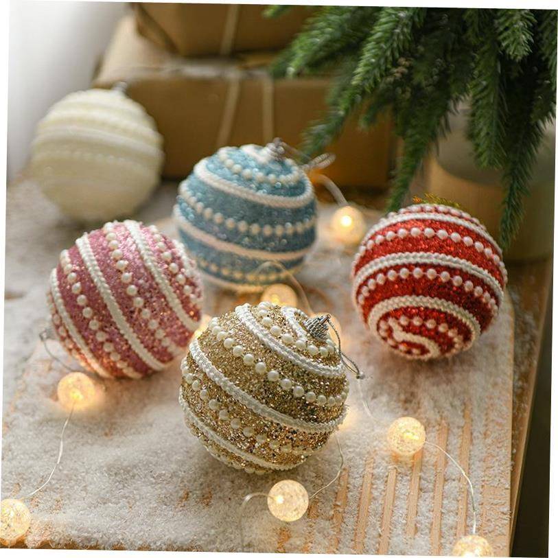 Christmas tree pendant Pearl thread Decorative painted ball