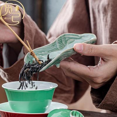 觅已越窑青瓷手工浮雕茶则中式复古陶瓷茶具配件醒茶荷取茶茶勺