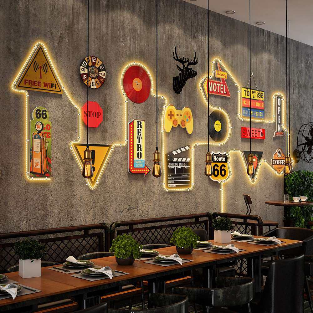 高分子LED005 工业风复古发光装饰画组合墙饰餐饮店LED灯带照片墙,家居饰品,文化墙贴,淘宝优惠券,粉丝福利购,淘宝优惠卷